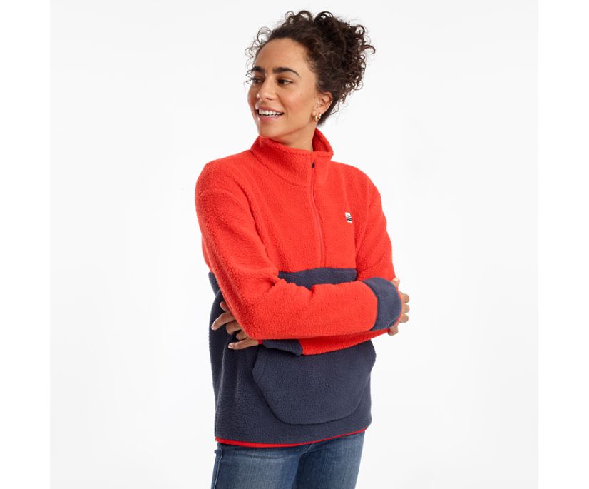 Women\'s Saucony Fireside Fleece Anorak Jackets Navy / Red | Singapore 339QMAZ